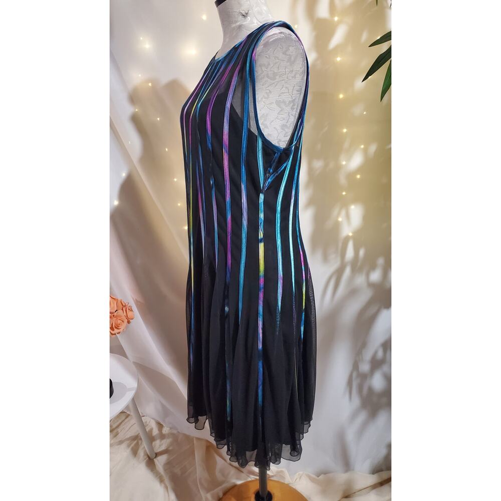 Vtg Js Collections Multi Rainbow Stripe Sheer Ove… - image 5